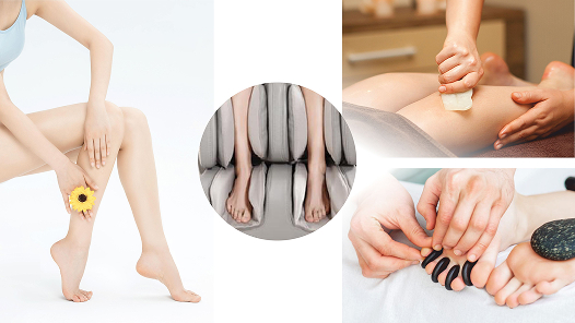 Автоматический массажный блок для ног с растиранием и прогревом икр и коленей, компрессионным и роликовый массажем стоп